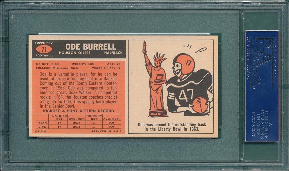 1965 Topps Football #71 Ode Burrell PSA 8