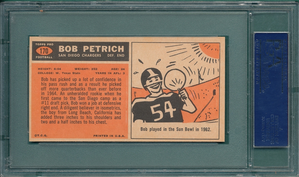 1965 Topps Football #170 Bob Petrich PSA 8