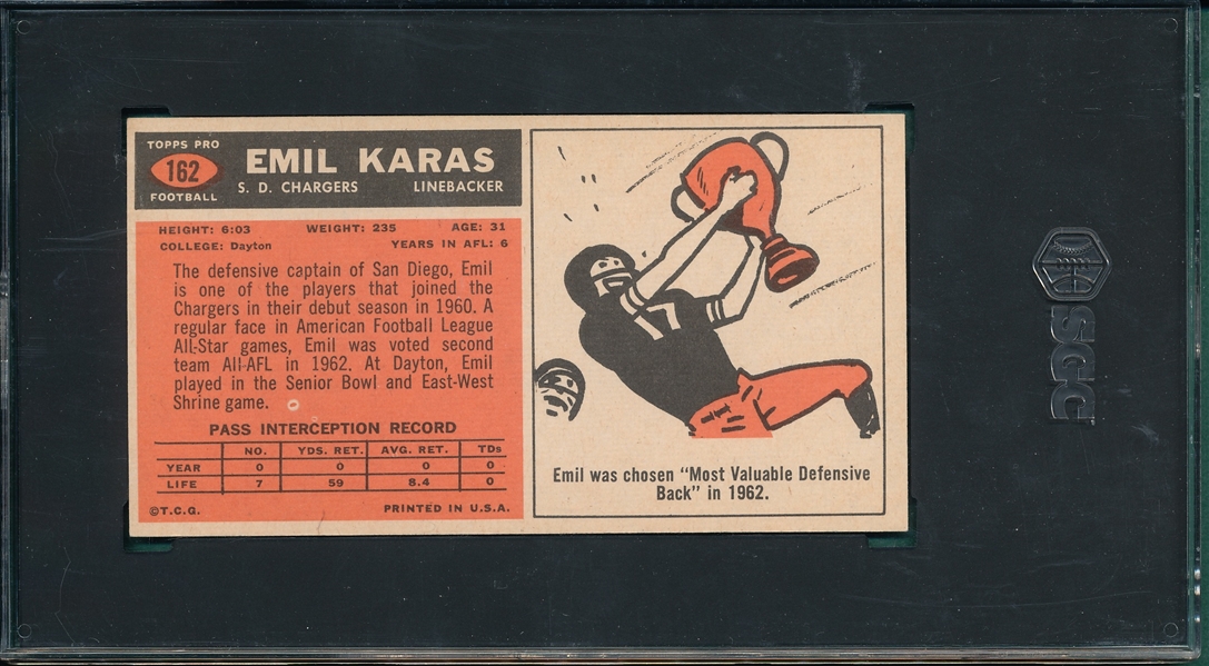 1965 Topps Football #162 Emil Karas SGC 8 8