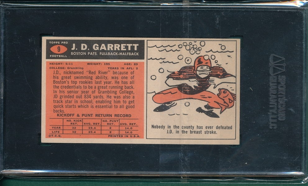 1965 Topps Football #9 J. D. Garrett SGC 84