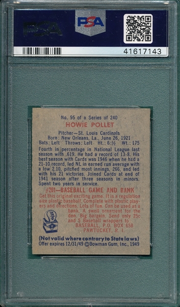 1949 Bowman #95 Howie Pollett PSA 8