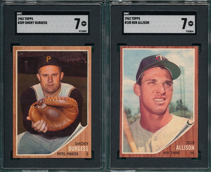 1962 Topps #180 Allison & #389 Burgess, Lot of (2) SGC 7