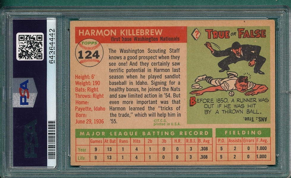 1955 Topps #124 Harmon Killebrew PSA 5 *Rookie*