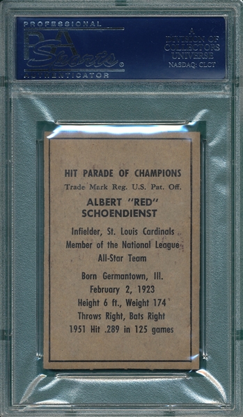 1952 Berk Ross Red Schoendienst PSA 8.5