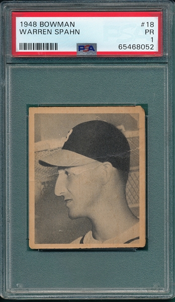 1948 Bowman #18 Warren Spahn PSA 1 *Rookie*