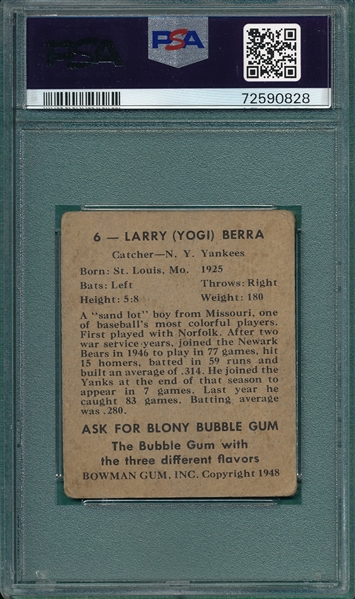 1948 Bowman #6 Yogi Berra PSA 1.5 *Rookie*