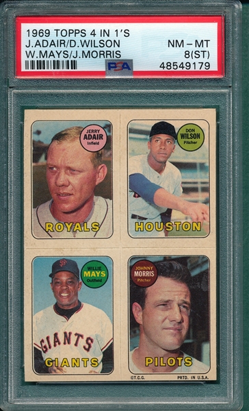 1969 Topps Baseball 4 In 1's, Adair/Wilson/Morris/Mays, PSA 8 (ST)