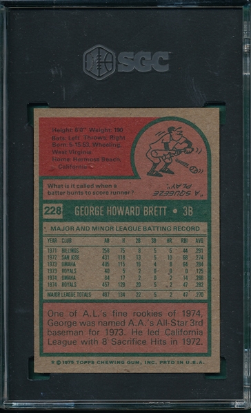 1975 Topps #228 George Brett SGC 5 *Rookie*