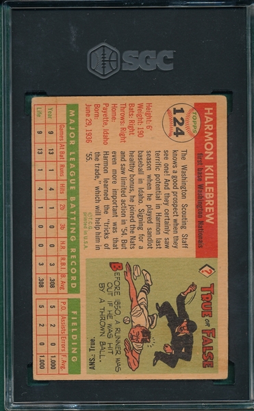 1955 Topps #124 Harmon Killebrew SGC 3 *Rookie*