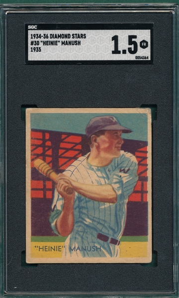 1934-36 Diamond Stars #30 Manush SGC 1.5 W On Sleeve