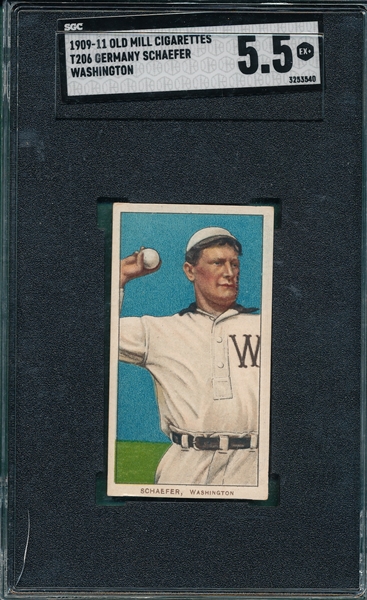 1909-1911 T206 Schaefer, Washington, Old Mill Cigarettes, SGC 5.5