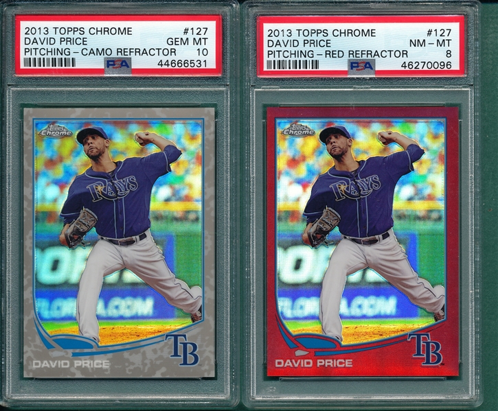 2013 Topps Chrome #127 David Price, Camo & Red Refractor, Lot of (2), PSA 8 & 10