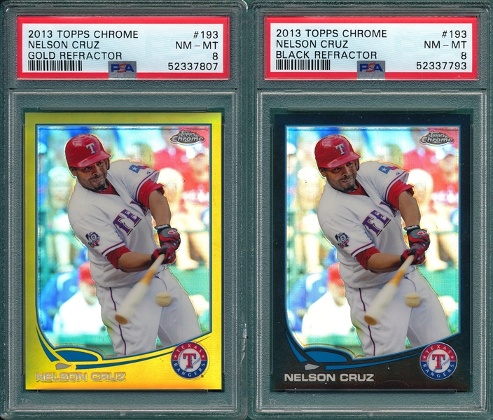 2013 Topps Chrome #193 Nelson Cruz, Black & Gold Refractor, Lot of (2), PSA 8 