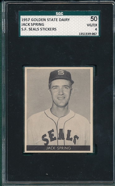 1957 Golden State Dairy Sticker, Jack Spring SGC 50