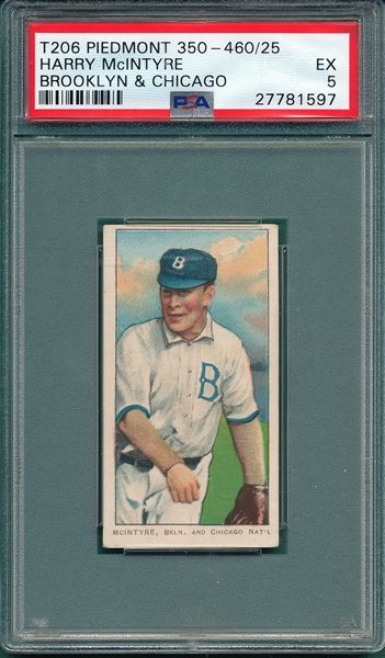 1909-1911 T206 McIntyre, Brooklyn & Chicago, Piedmont Cigarettes PSA 5