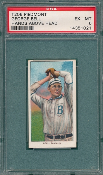 1909-1911 T206 Bell, Hands Above Head, Piedmont Cigarettes PSA 6