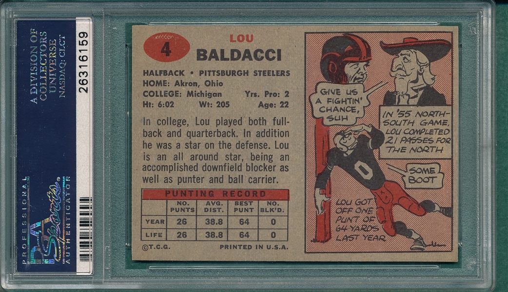 1957 Topps Football #4 Lou Baldacci PSA 8