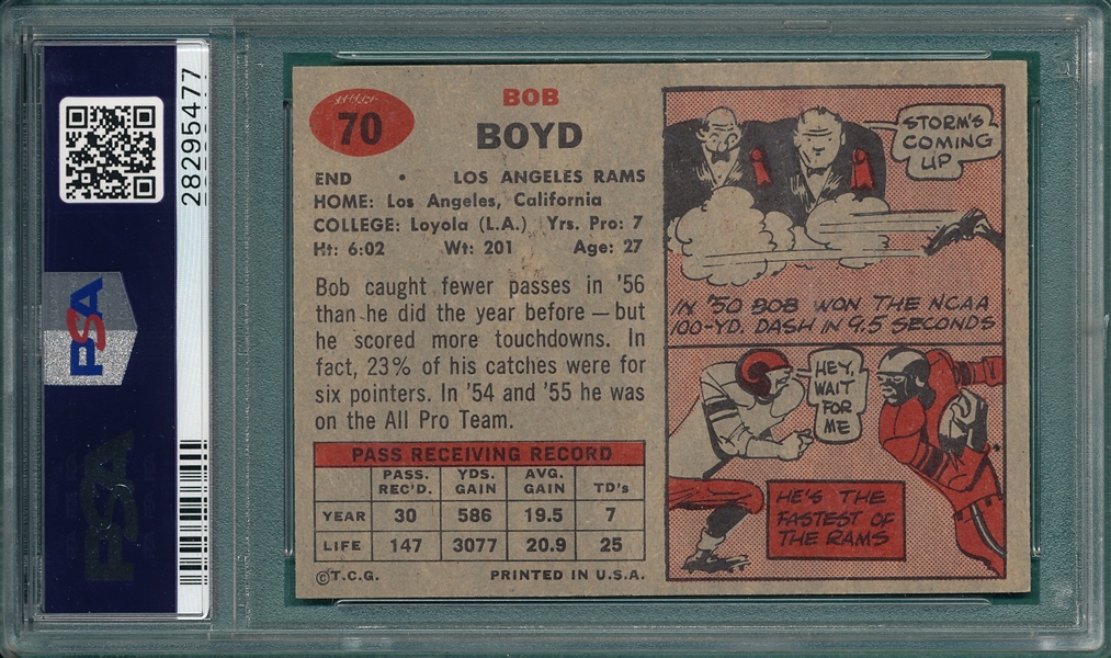 1957 Topps Football #70 Bob Boyd PSA 8