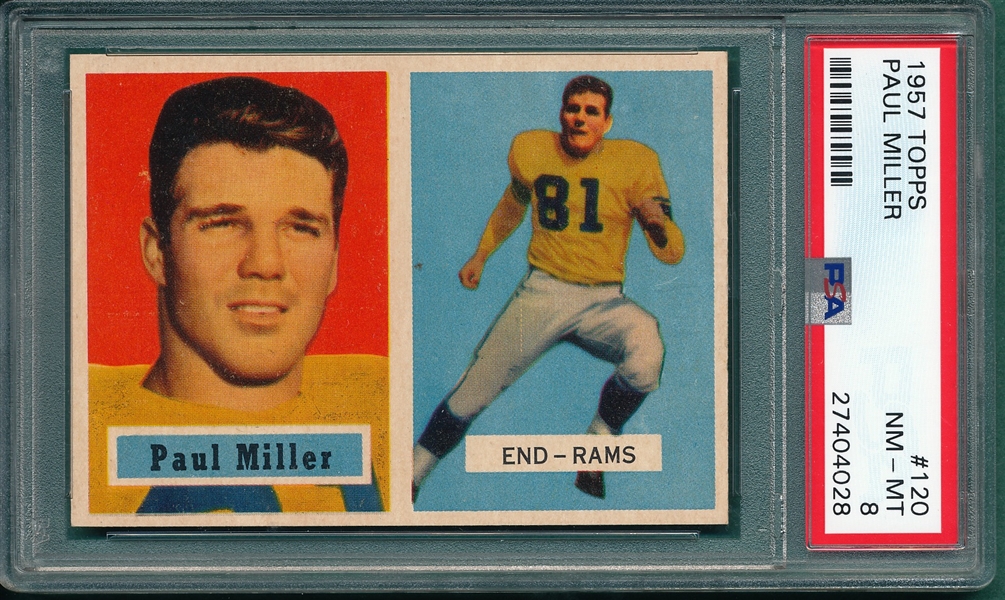 1957 Topps Football #120 Paul Miller PSA 8 