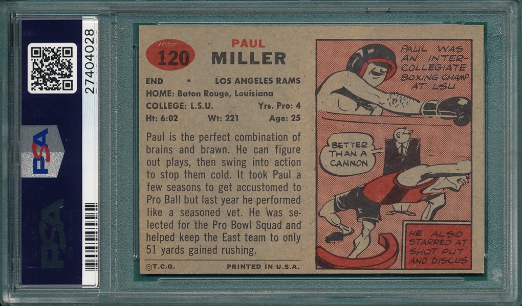 1957 Topps Football #120 Paul Miller PSA 8 