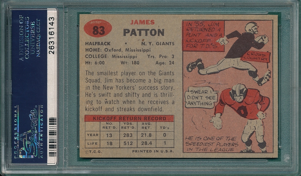 1957 Topps Football #83 Jim Patton PSA 8 