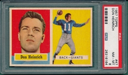 1957 Topps Football #047 Don Heinrich PSA 8 