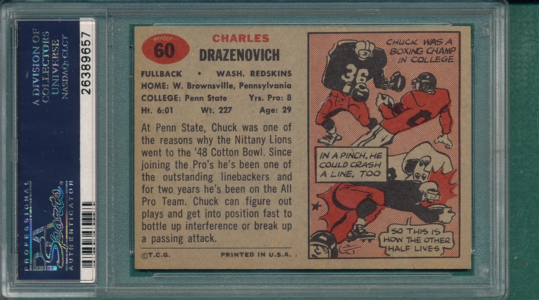 1957 Topps Football #60 Chuck Drazenovich PSA 8 