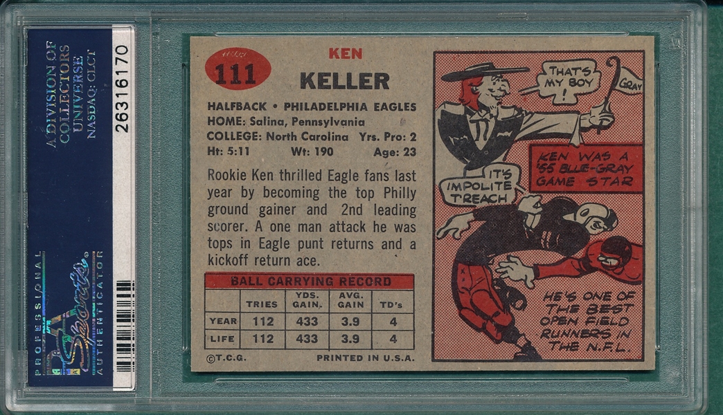 1957 Topps Football #111 Ken Keller PSA 8 