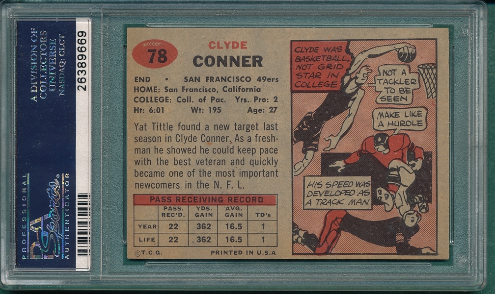 1957 Topps Football #78 Clyde Conner PSA 8 