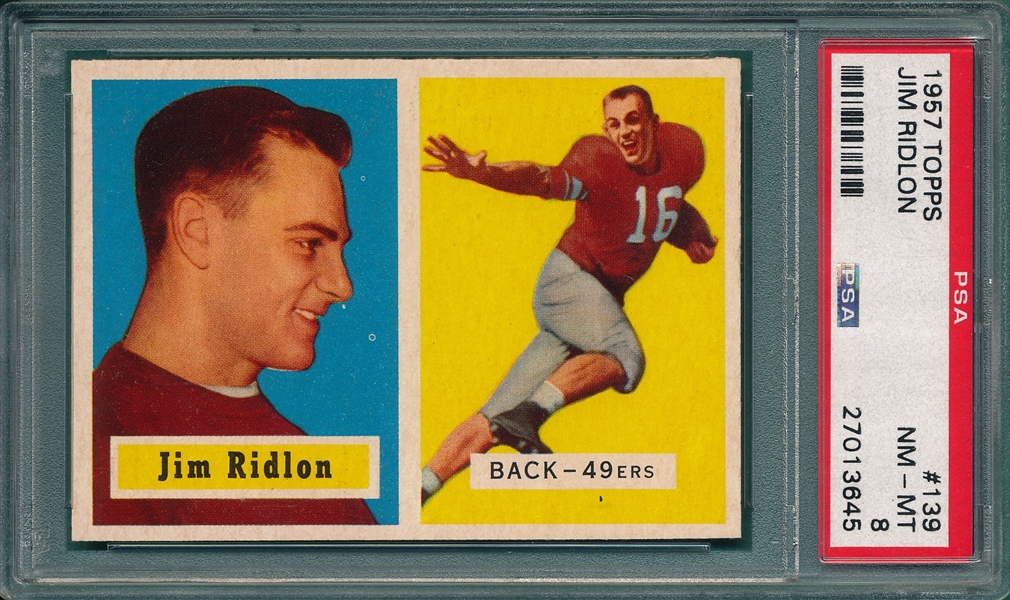 1957 Topps Football #139 Jim Ridlon PSA 8 