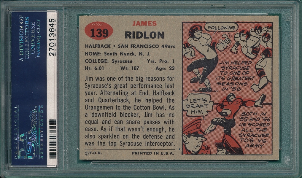 1957 Topps Football #139 Jim Ridlon PSA 8 