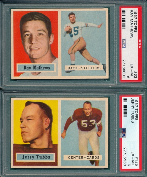 1957 Topps Football #63 Mathews & #125 Tubbs, Lot of (2) PSA 6