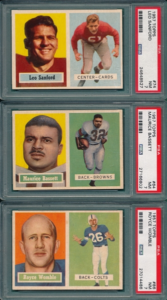 1957 Topps Football #64, #74 & #86, Lot of (3) PSA 7