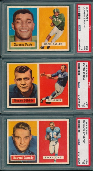 1957 Topps Football #37, #80 & #97, Lot of (3) PSA 7