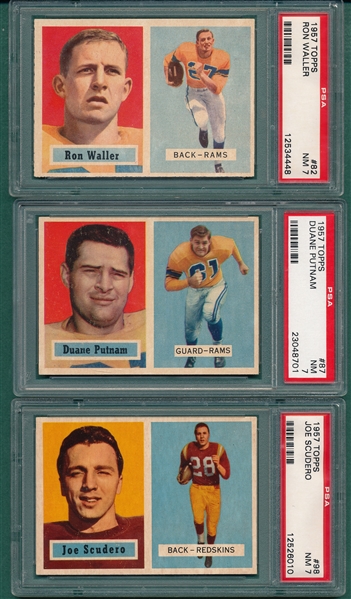 1957 Topps Football #82, #87 & #98, Lot of (3) PSA 7