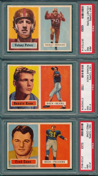 1957 Topps Football #84, #107 & #149, Lot of (3) PSA 7