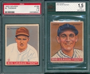 1933 Goudey #99 Cuccinello, #178 Warner BVG & #169 Thomas PSA, Lot of (3)