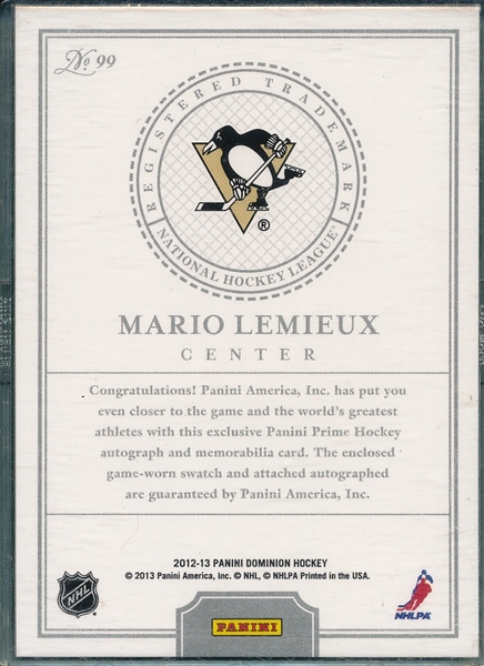 2012-13 Panini Dominion Patch, Mario LeMieux, Autograph, (3/10)