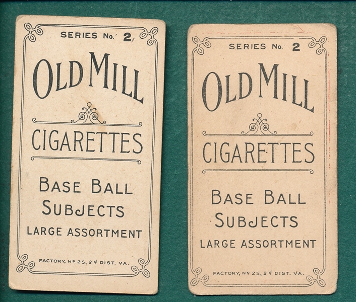 1910 T210-2 Chandler & Jackson, Portsmouth, Lot of (2) Old Mill Cigarettes 