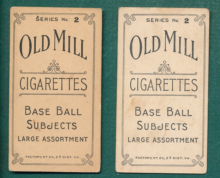 1910 T210-2 Nimmo & Arthur Smith, Batting, Portsmouth, Lot of (2) Old Mill Cigarettes 