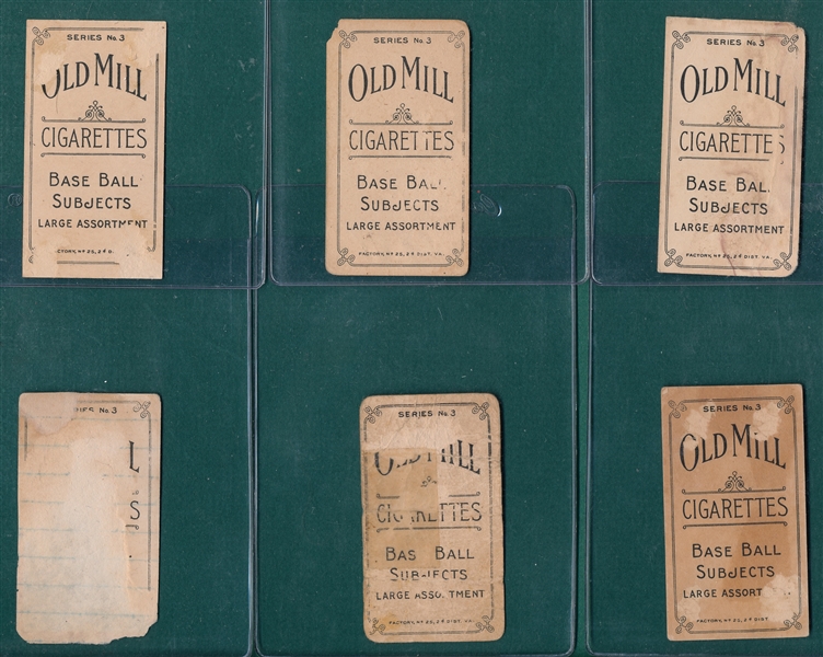 1910 T210-3 Lot of (6) Old Mill Cigarettes W/ Bennett