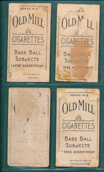 1910 T210-3 Lot of (4) Old Mill Cigarettes W/ Shontz