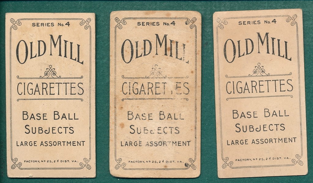 1910 T210-4 Doshmer, Lux & Zurlage, Lot of (3) Old Mill Cigarettes