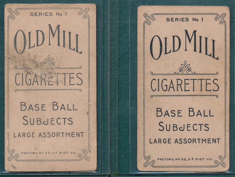 1910 T210-1 Schultz & Lipe, batting, Lot of (2) Old Mill Cigarettes