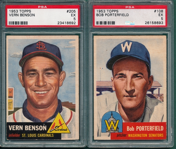 1953 Topps #108 Porterfield & #205 Benson, Lot of (2) PSA 5