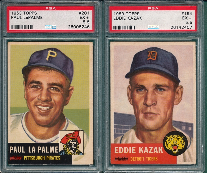 1953 Topps #194 Kazak & #201 LaPalme, Lot of (2) PSA 5.5