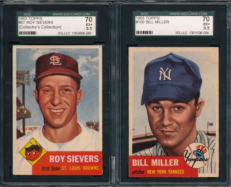 1953 Topps #100 Miller & #67 Sievers, Lot of (2) SGC 70