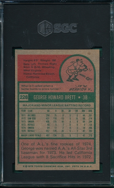 1975 Topps #228 George Brett SGC 5 *Rookie*