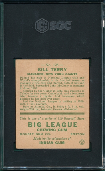 1933 Goudey #125 Bill Terry SGC 3.5