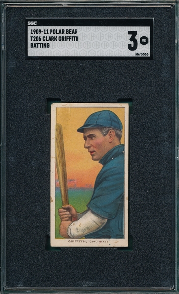 1909-1911 T206 Griffith, Batting, Polar Bear SGC 3